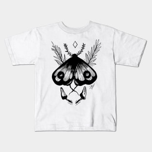 MUSHROOM MOTH Witchy Nature Lover Ink Illustration Kids T-Shirt